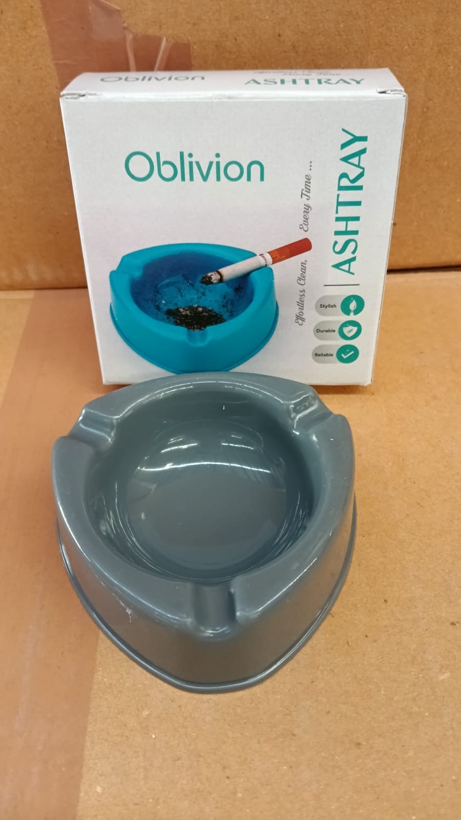 Oblivion Durable Plastic Ashtray with Wide Bowl and Triple Cigarette Holder Slots (1 pc) Oblivion Durable Plastic Ashtray with Wide Bowl and Triple Cigarette Holder Slots (1 pc)